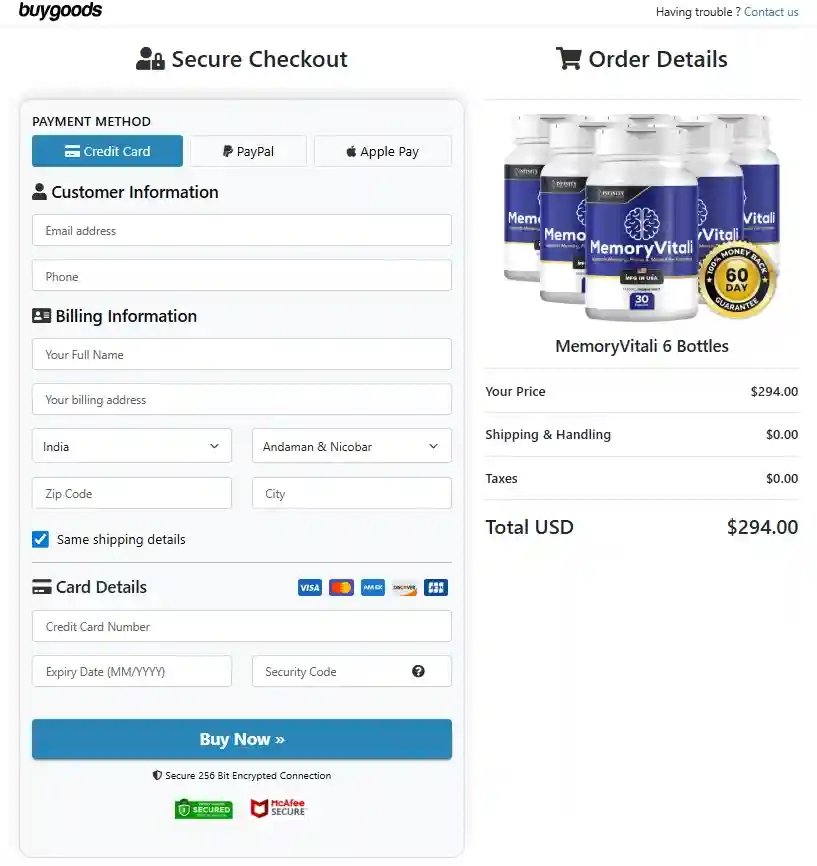 MemoryVitali MemoryVitali Order Page